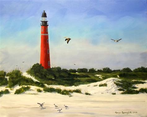 Fine Art Painting Ponce Inlet Light House Daytona Florida Oil On
