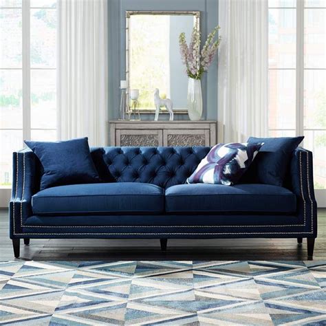 Marilyn 93 Wide Blue Velvet Tufted Upholstered Sofa 20w77 Lamps