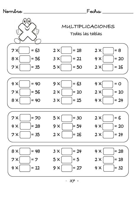 Ejercicios de multiplicaciones para niños de tercero de primaria