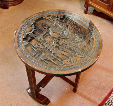 Antique Chinese Hand Carved Folding Wooden Tea Coffee Table Antiques
