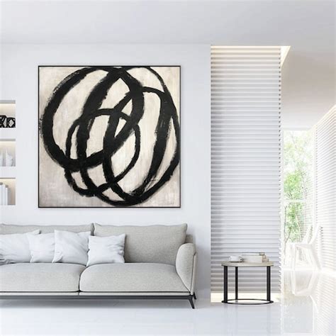 Black Canvas Wall Art Black And White Abstract Line Art Black Etsy