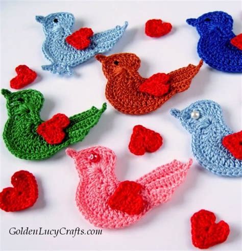 Crochet Bird Applique Love Bird Crochet Pattern Goldenlucycrafts