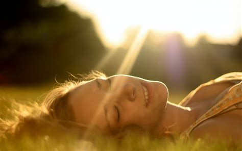 Wallpaper Brunette Face Grass Light Lying X