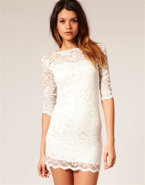 lyst asos collection asos lace bodycon dress in white