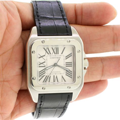 Cartier Santos 100 Midsize Silver Roman Dial Automatic Mens Watch 2878
