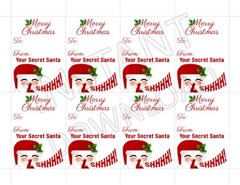 Secret Santa T Tag Stickers Printable Instant Download Etsy