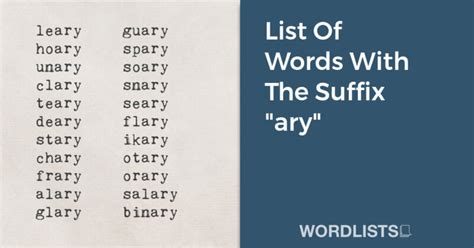 List Of Words With The Suffix Ary