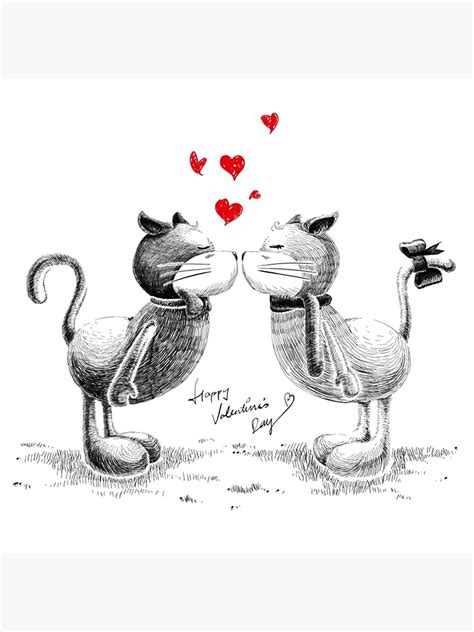 Cat Couple In Love Kiss Pencil Drawing Poster For Sale By Cat2d