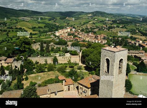 west view with la rocca di montestaffoli fortress from tower torre grossa san gimignano tuscany