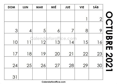 Calendario Mensual Octubre 2021 Para Imprimir 2021 Calendar Free