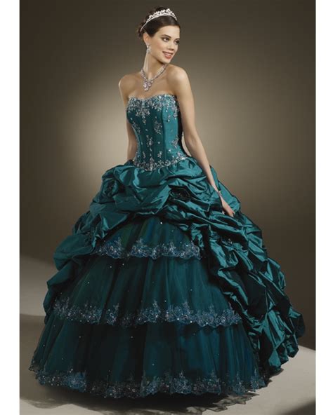 Teal Ball Gown Strapless Lace Up Full Length Quinceanera Dresses With