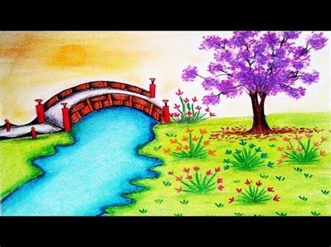 How to draw a scenery of Garden by oil pastels (Landscape drawing) - YouTube | Garden drawing ...