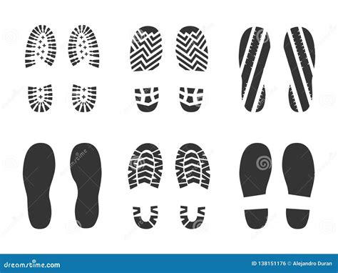 Footprints Human Silhouette Vector Set Isolated On White Background