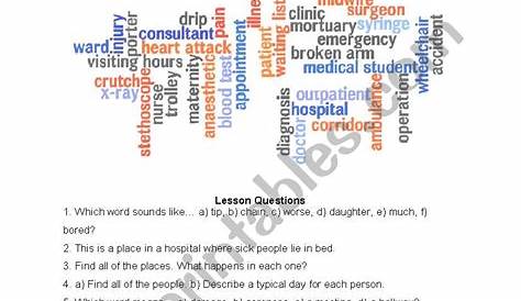 hospital words worksheet for kindergarten