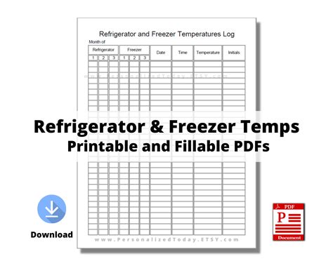 Printable Refrigerator And Freezer Temperatures Log Print And Write And Fillable PDF Digital