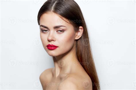 Charming Woman Bare Shoulders Red Lips Clear Skin Charm 22067053 Stock