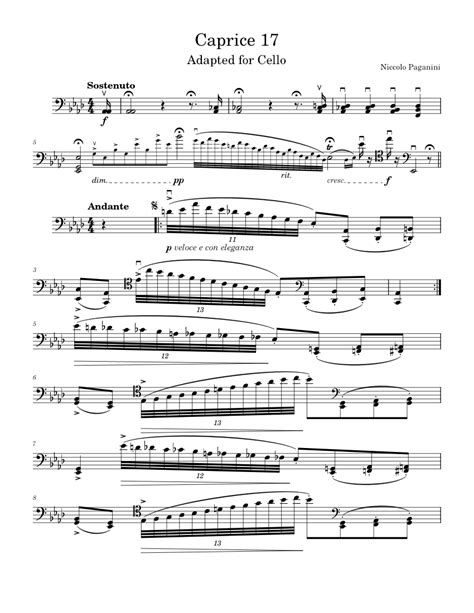 24 Caprices For Solo Violin Op1 Niccolò Paganini Cello Caprice 17