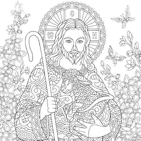 Religious Easter Jesus Christ With A Lamb Portrait Of Christian