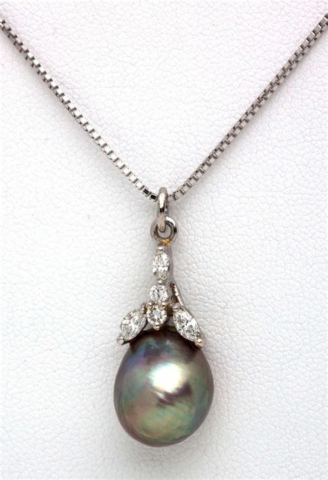 Tahitian Pearl Diamond Pendant Necklace At 1stdibs