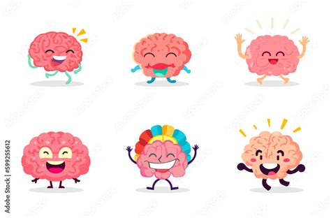 Brain Characters Set Of Cartoon Illustrations Of Brains Brains With