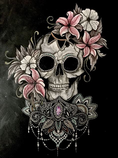 Cross, diamonds, spider web, flowers are just some of the elements which are commonly added to a traditional sugar skull design. Sugar skull | Skull rose tattoos, Skull girl tattoo, Sugar ...