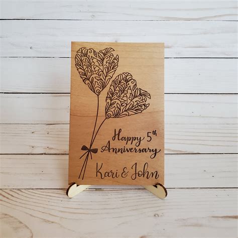 Personalized Happy Anniversary Wood Card Wooden Anniversary Etsy