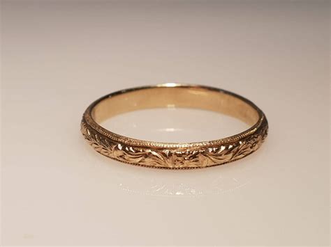 Antique Wedding Ring 14K Gold Wedding Band Gold Floral Ring Etsy