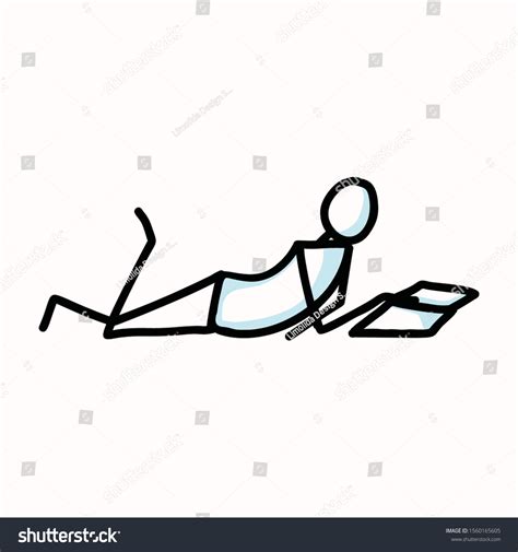 Reading Stick Figure Person Lying Down Stock Vector Royalty Free