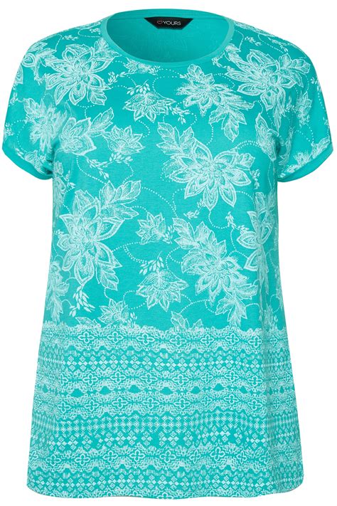 Turquoise Floral Border T Shirt Sizes 16 36 Yours Clothing