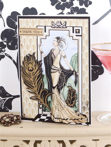 Art Deco Thank You Card The Feather Stickers And Foiled Papers Add A