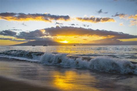 Beautiful Tropical Sunset At Kaanapali Beach In Maui Hawaii Stock Photo