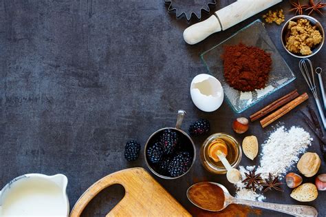 Baking Ingredients Background Assortment Of Ingredients And Tools For