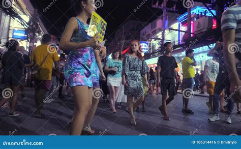 thai bar girls dancing at bangla road famous sex tourism street in phuket 4k 18 dec 2017