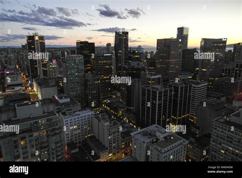 Vancouver Skyline By Night Stock Photo Alamy