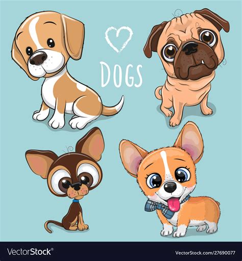 Cute Cartoon Dogs On A Blue Background Royalty Free Vector