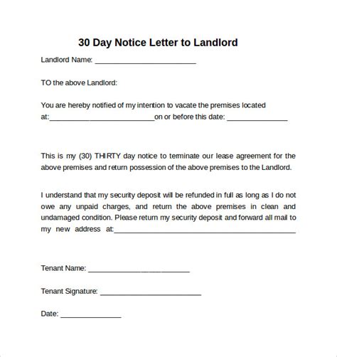 Template For 30 Day Notice To Landlord