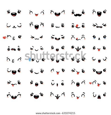 Set Cute Lovely Kawaii Emoticon Doodle Stock Vektor Royaltyfri 631074215