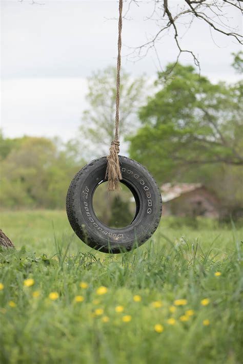 Set Of 2 Swings Tire Swing And Wooden Swing With Flowers Etsy