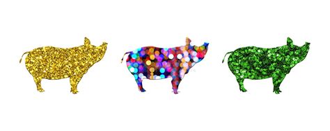 3d Rendering Of Three Colorful Glitter Pig Isolated On White Background