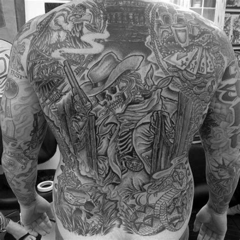 Breathtaking Black And White Massive Very Detailed Western Tattoo On