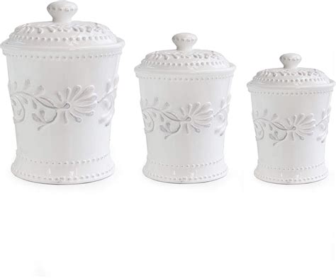 American Atelier Bianca Leaf Canister Set 3 Piece Ceramic Jars In 20oz