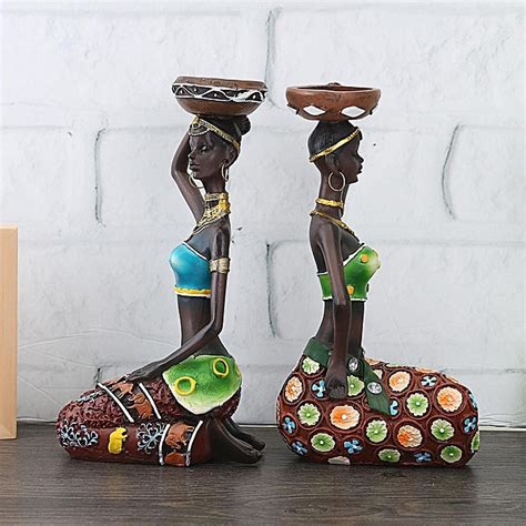 Universal 2x African Women Beauty Lady Decorative Statue Resin Figurine