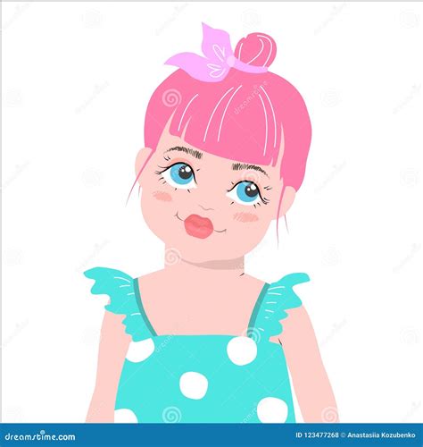 Cute Girl With Pink Hair Vector Cartoon Illustration Stock Vector