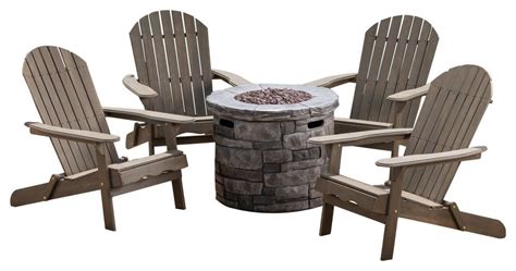 The outdoor chairs come pre assembled ready to use. David Outdoor 5-Piece Adirondack Chair Set With Fire Pit ...
