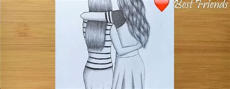 Best Friends Pencil Sketch Tutorial How To Draw Two Friends Hugging Each Other