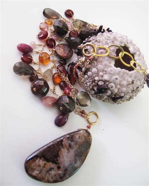 Boulder Opal And Gemstone Splash Necklace On K Gold Adove Fine