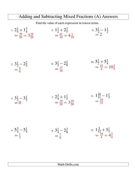 Adding Mixed Fractions With Unlike Denominators Worksheets