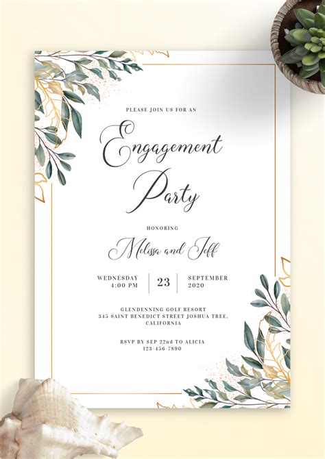 Download Printable Golden Leaves Engagement Party Invitation Pdf