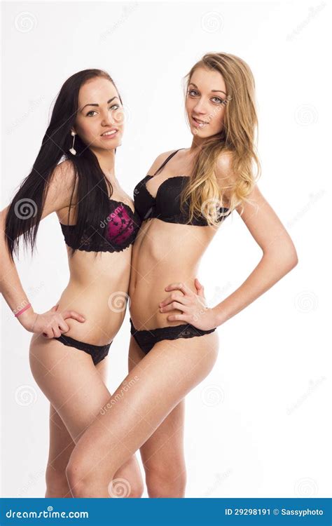 Two Slim Lingerie Woman Hugging Stock Image Image Of Glamour Body 29298191