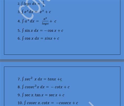 Maths Point Integral Formulas Class 12 Ncert